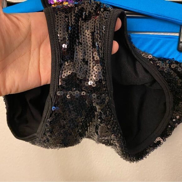 Glamour solo dance costume 2 piece style chevron rainbow black sequin Leotard SA - Picture 6 of 12